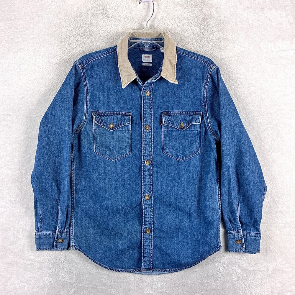 Levis Denim Shirt Mens S Corduroy Collar Hemp Blend Western Workwear Cowboy